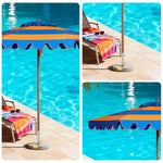 SOLARA Outdoor Patio Umbrella - 210/250cm Single-Layer Canopy with Valance, Brushed Aluminium Frame, Sun & Rain Protection, Water Base Included - Yellow & Blue