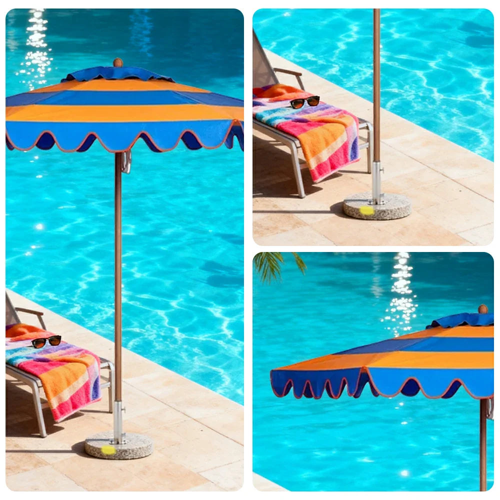 SOLARA Outdoor Patio Umbrella - 210/250cm Single-Layer Canopy with Valance, Brushed Aluminium Frame, Sun & Rain Protection, Water Base Included - Yellow & Blue
