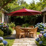 SOLARA Outdoor Patio Umbrella - 3.0m Round Cantilever Canopy, Reinforced Ribs, Adjustable Offset Arm, Sun & Rain Protection, Water Base Included - Red