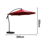 SOLARA Outdoor Patio Umbrella - 3.0m Round Cantilever Canopy, Reinforced Ribs, Adjustable Offset Arm, Sun & Rain Protection, Water Base Included - Red