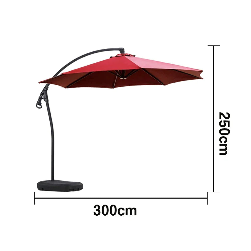 SOLARA Outdoor Patio Umbrella - 3.0m Round Cantilever Canopy, Reinforced Ribs, Adjustable Offset Arm, Sun & Rain Protection, Water Base Included - Red
