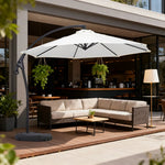 SOLARA Outdoor Patio Umbrella - 3.0m Round Cantilever Canopy, Reinforced Ribs, Adjustable Offset Arm, Sun & Rain Protection, Water Base Included - White