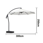 SOLARA Outdoor Patio Umbrella - 3.0m Round Cantilever Canopy, Reinforced Ribs, Adjustable Offset Arm, Sun & Rain Protection, Water Base Included - White