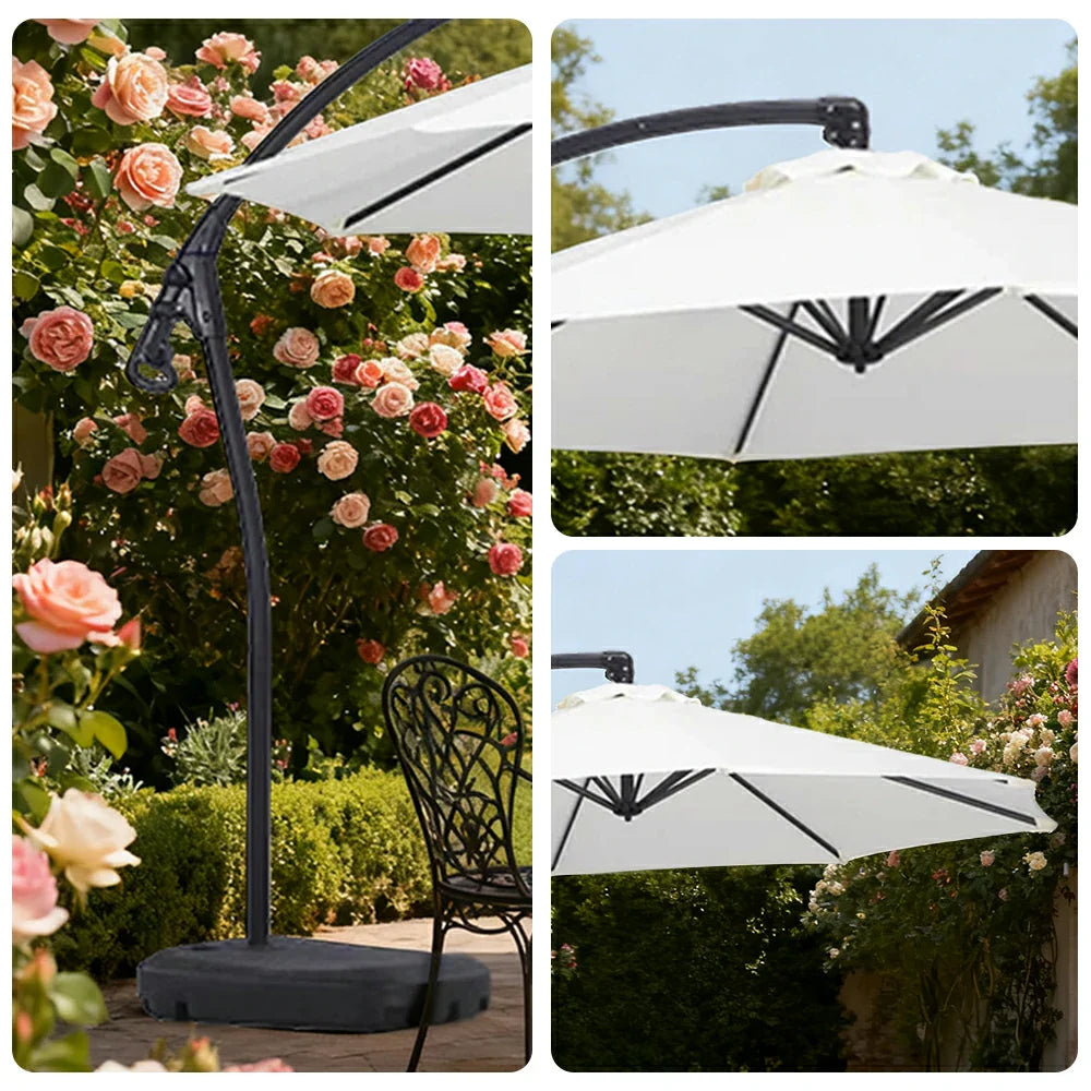 SOLARA Outdoor Patio Umbrella - 3.0m Round Cantilever Canopy, Reinforced Ribs, Adjustable Offset Arm, Sun & Rain Protection, Water Base Included - White