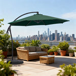SOLARA Outdoor Patio Umbrella - 3.0m Round Cantilever Canopy, Reinforced Ribs, Adjustable Offset Arm, Sun & Rain Protection, Water Base Included - Green