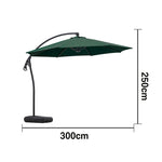SOLARA Outdoor Patio Umbrella - 3.0m Round Cantilever Canopy, Reinforced Ribs, Adjustable Offset Arm, Sun & Rain Protection, Water Base Included - Green