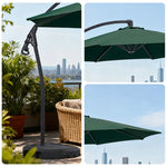 SOLARA Outdoor Patio Umbrella - 3.0m Round Cantilever Canopy, Reinforced Ribs, Adjustable Offset Arm, Sun & Rain Protection, Water Base Included - Green