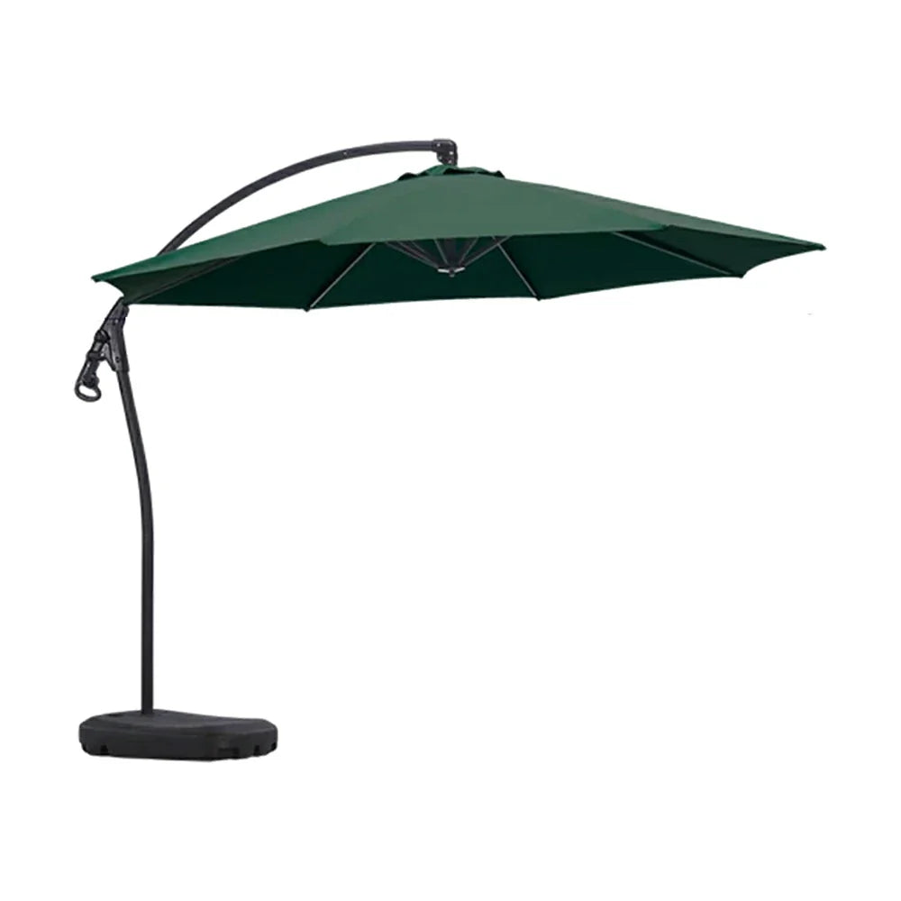 SOLARA Outdoor Patio Umbrella - 3.0m Round Cantilever Canopy, Reinforced Ribs, Adjustable Offset Arm, Sun & Rain Protection, Water Base Included - Green