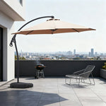 SOLARA Outdoor Patio Umbrella - 3.0m Round Cantilever Canopy, Reinforced Ribs, Adjustable Offset Arm, Sun & Rain Protection, Water Base Included - Khaki