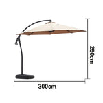 SOLARA Outdoor Patio Umbrella - 3.0m Round Cantilever Canopy, Reinforced Ribs, Adjustable Offset Arm, Sun & Rain Protection, Water Base Included - Khaki