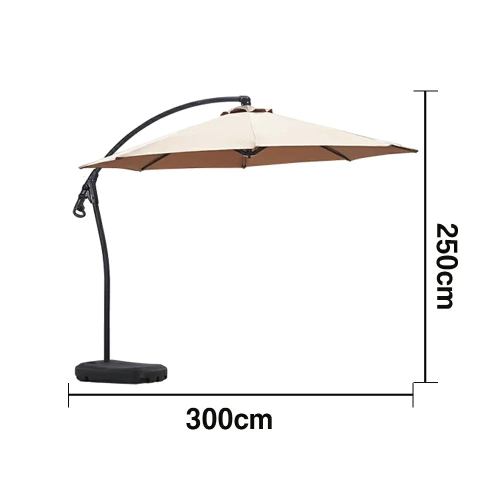 SOLARA Outdoor Patio Umbrella - 3.0m Round Cantilever Canopy, Reinforced Ribs, Adjustable Offset Arm, Sun & Rain Protection, Water Base Included - Khaki