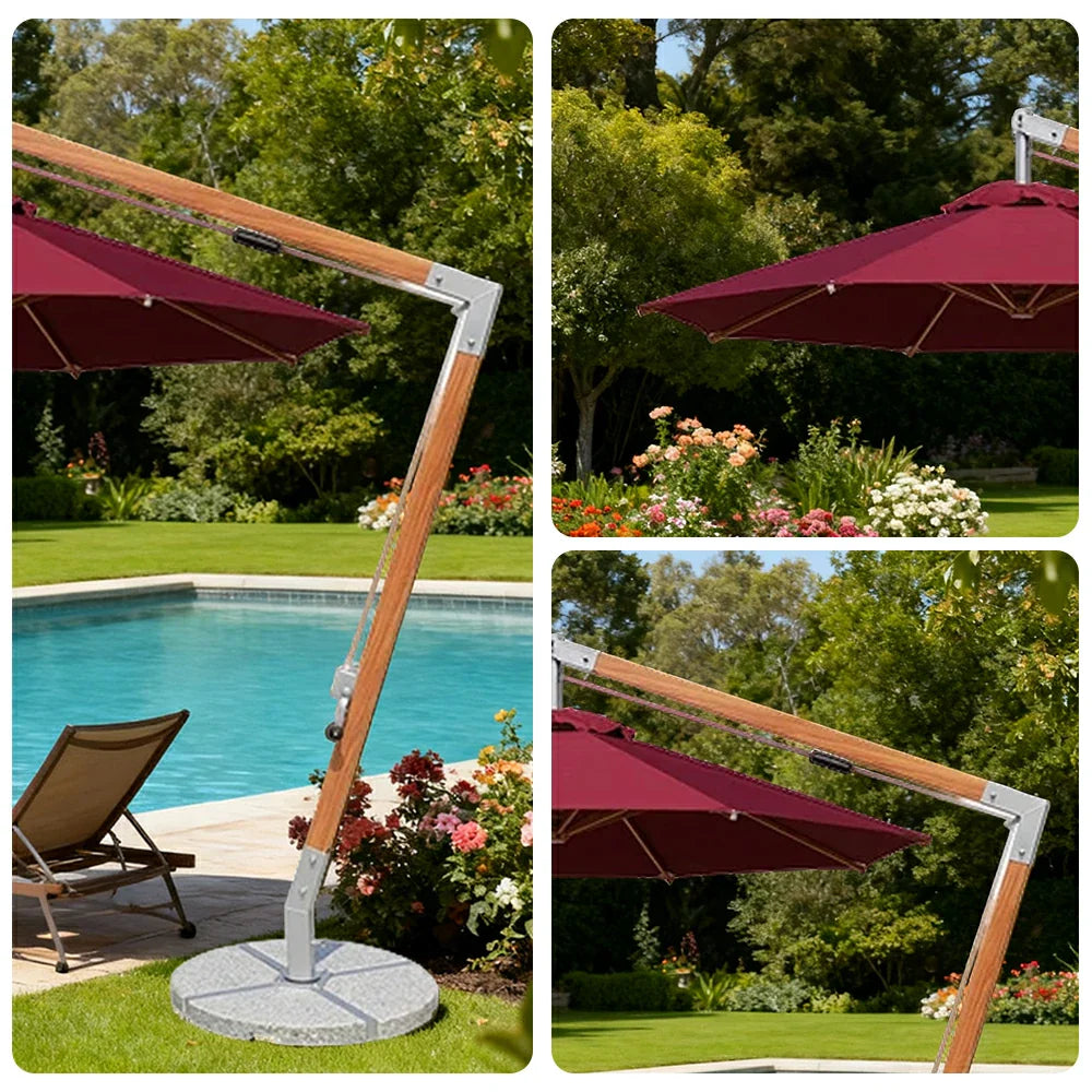 SOLARA Outdoor Patio Umbrella - 250/300cm Round Cantilever (Standard), Reinforced 8-Rib Design, Adjustable Arm, Sun & Rain Protection - Red