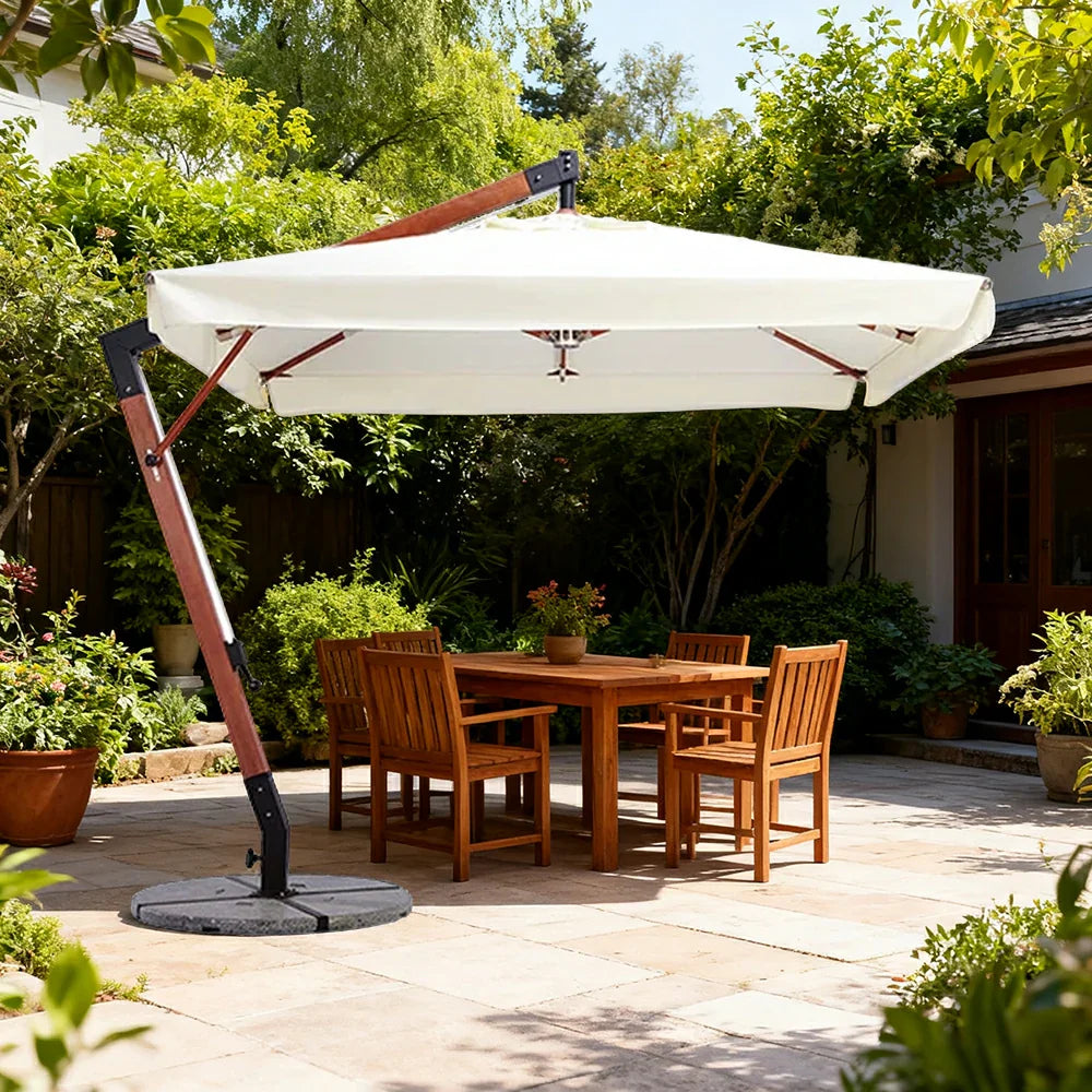 SOLARA Outdoor Patio Umbrella - 250/300cm Square Cantilever (Standard), Reinforced 8-Rib Design, Adjustable Arm, Sun & Rain Protection - Beige