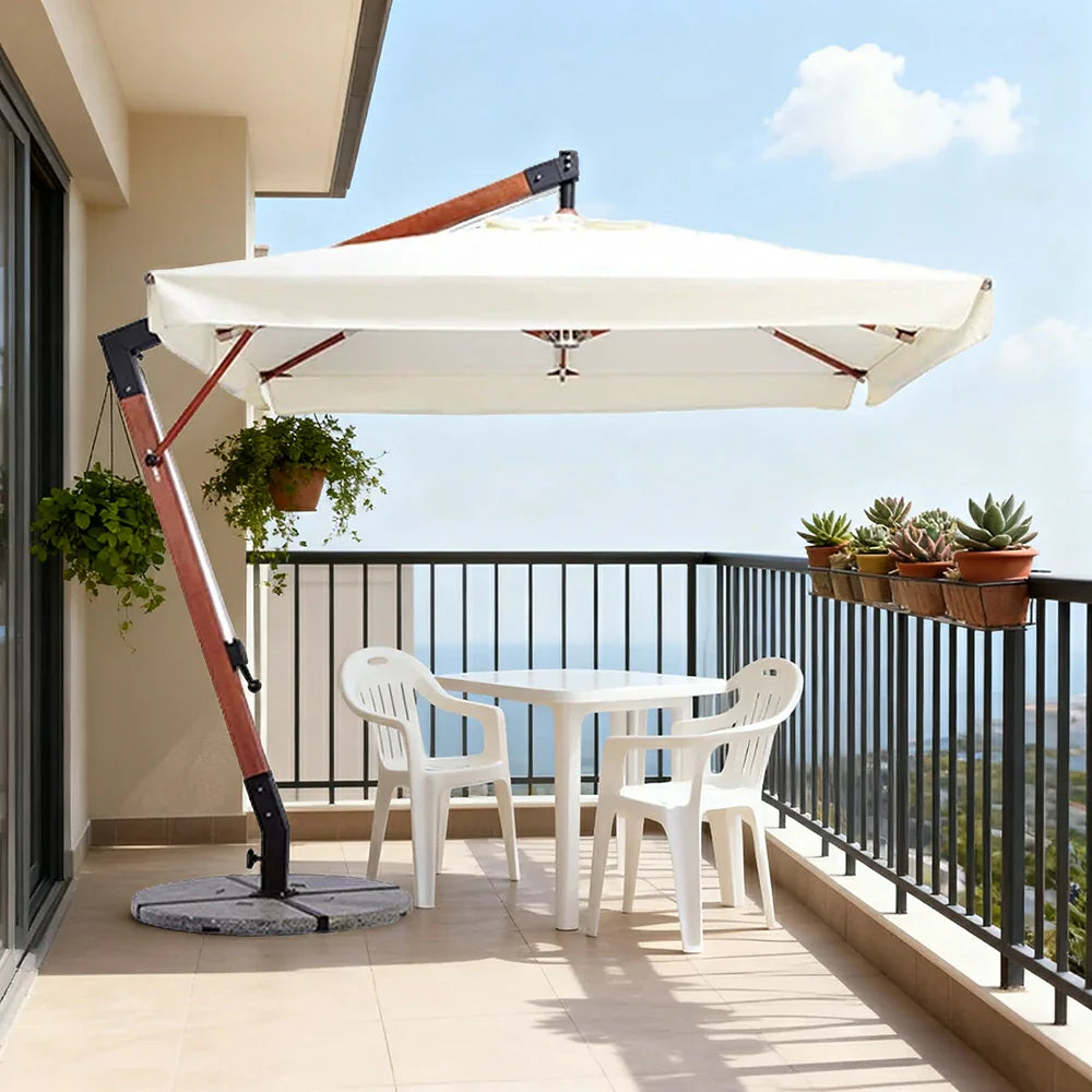 SOLARA Outdoor Patio Umbrella - 250/300cm Square Cantilever (Standard), Reinforced 8-Rib Design, Adjustable Arm, Sun & Rain Protection - Beige