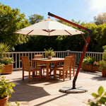 SOLARA Outdoor Patio Umbrella - 250/300cm Round Cantilever (Standard), Reinforced 8-Rib Design, Adjustable Arm, Sun & Rain Protection - Beige
