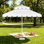 SOLARA Outdoor Patio Umbrella - 250/270cm Round Double-Tier Canopy with Valance, Better Venting & Wind Stability, Sun & Rain Protection, 20kg Marble Base Included - White