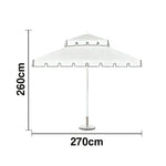 SOLARA Outdoor Patio Umbrella - 250/270cm Round Double-Tier Canopy with Valance, Better Venting & Wind Stability, Sun & Rain Protection, 20kg Marble Base Included - White