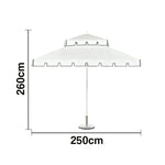 SOLARA Outdoor Patio Umbrella - 250/270cm Round Double-Tier Canopy with Valance, Better Venting & Wind Stability, Sun & Rain Protection, 20kg Marble Base Included - White
