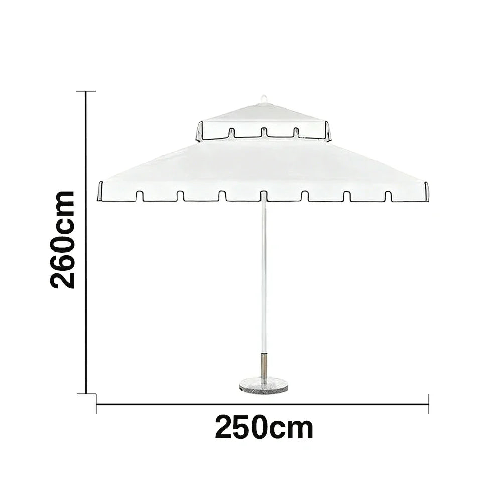 SOLARA Outdoor Patio Umbrella - 250/270cm Round Double-Tier Canopy with Valance, Better Venting & Wind Stability, Sun & Rain Protection, 20kg Marble Base Included - White