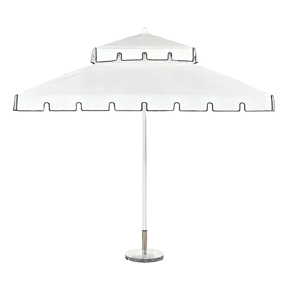 SOLARA Outdoor Patio Umbrella - 250/270cm Round Double-Tier Canopy with Valance, Better Venting & Wind Stability, Sun & Rain Protection, 20kg Marble Base Included - White