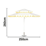 SOLARA Outdoor Patio Umbrella - 250/270cm Round Double-Tier Canopy with Valance, Better Venting & Wind Stability, Sun & Rain Protection, 20kg Marble Base Included - White with Yellow Trim