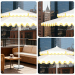 SOLARA Outdoor Patio Umbrella - 250/270cm Round Double-Tier Canopy with Valance, Better Venting & Wind Stability, Sun & Rain Protection, 20kg Marble Base Included - White with Yellow Trim