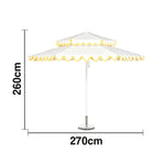 SOLARA Outdoor Patio Umbrella - 250/270cm Round Double-Tier Canopy with Valance, Better Venting & Wind Stability, Sun & Rain Protection, 20kg Marble Base Included - White with Yellow Trim
