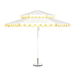 SOLARA Outdoor Patio Umbrella - 250/270cm Round Double-Tier Canopy with Valance, Better Venting & Wind Stability, Sun & Rain Protection, 20kg Marble Base Included - White with Yellow Trim
