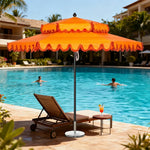 SOLARA Outdoor Patio Umbrella - 250/270cm Round Double-Tier Canopy with Valance, Better Venting & Wind Stability, Sun & Rain Protection, 20kg Marble Base Included - Orange