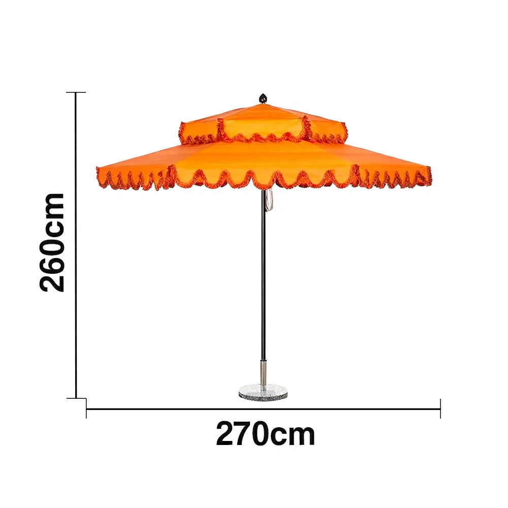 SOLARA Outdoor Patio Umbrella - 250/270cm Round Double-Tier Canopy with Valance, Better Venting & Wind Stability, Sun & Rain Protection, 20kg Marble Base Included - Orange