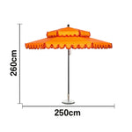 SOLARA Outdoor Patio Umbrella - 250/270cm Round Double-Tier Canopy with Valance, Better Venting & Wind Stability, Sun & Rain Protection, 20kg Marble Base Included - Orange