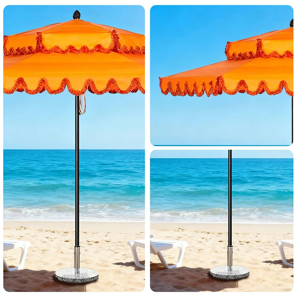 SOLARA Outdoor Patio Umbrella - 250/270cm Round Double-Tier Canopy with Valance, Better Venting & Wind Stability, Sun & Rain Protection, 20kg Marble Base Included - Orange