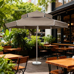 SOLARA Outdoor Patio Umbrella - 250/270cm Round Double-Tier Canopy with Valance, Better Venting & Wind Stability, Sun & Rain Protection, 20kg Marble Base Included - Grey