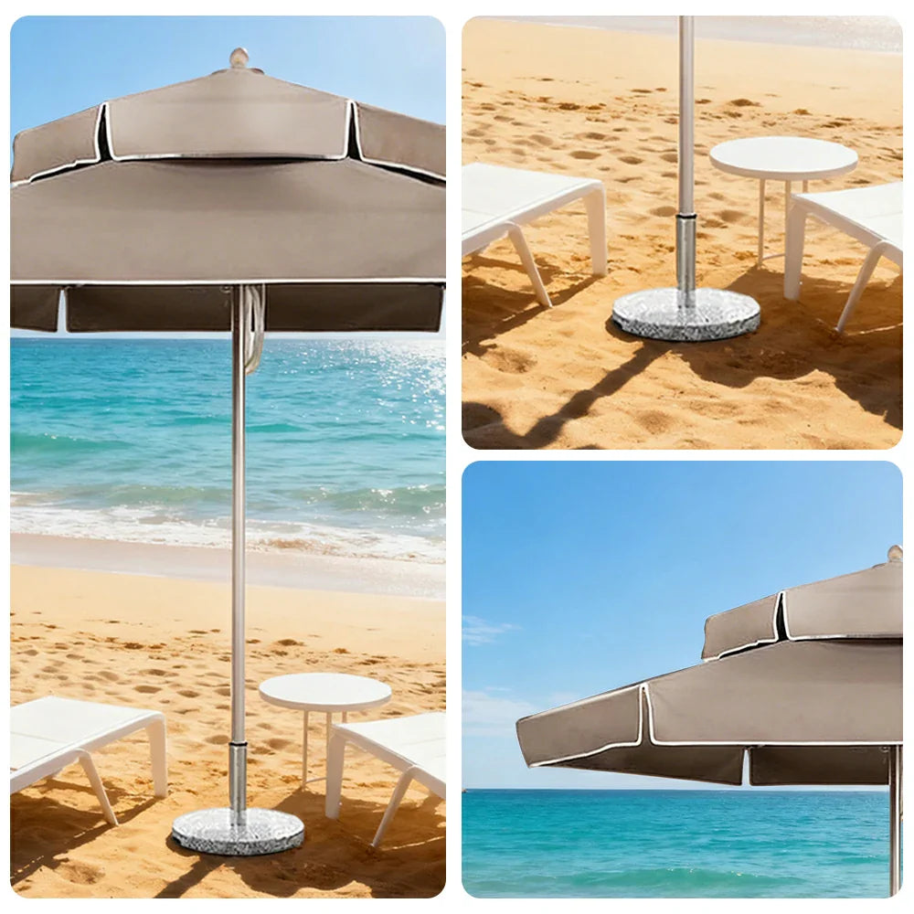 SOLARA Outdoor Patio Umbrella - 250/270cm Round Double-Tier Canopy with Valance, Better Venting & Wind Stability, Sun & Rain Protection, 20kg Marble Base Included - Grey