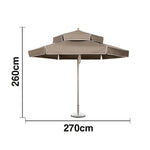 SOLARA Outdoor Patio Umbrella - 250/270cm Round Double-Tier Canopy with Valance, Better Venting & Wind Stability, Sun & Rain Protection, 20kg Marble Base Included - Grey
