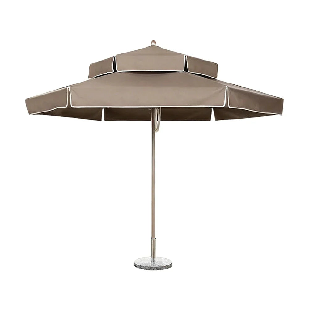 SOLARA Outdoor Patio Umbrella - 250/270cm Round Double-Tier Canopy with Valance, Better Venting & Wind Stability, Sun & Rain Protection, 20kg Marble Base Included - Grey