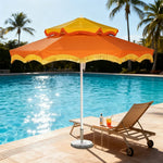 SOLARA Outdoor Patio Umbrella - 250/270cm Round Double-Tier Canopy with French Scalloped Valance, Better Venting & Wind Stability, Sun & Rain Protection, 20kg Marble Base Included - Orange