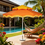 SOLARA Outdoor Patio Umbrella - 250/270cm Round Double-Tier Canopy with French Scalloped Valance, Better Venting & Wind Stability, Sun & Rain Protection, 20kg Marble Base Included - Orange