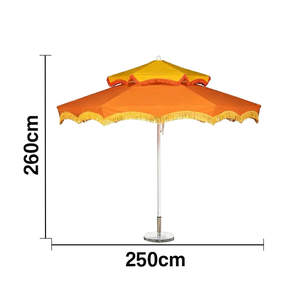 SOLARA Outdoor Patio Umbrella - 250/270cm Round Double-Tier Canopy with French Scalloped Valance, Better Venting & Wind Stability, Sun & Rain Protection, 20kg Marble Base Included - Orange