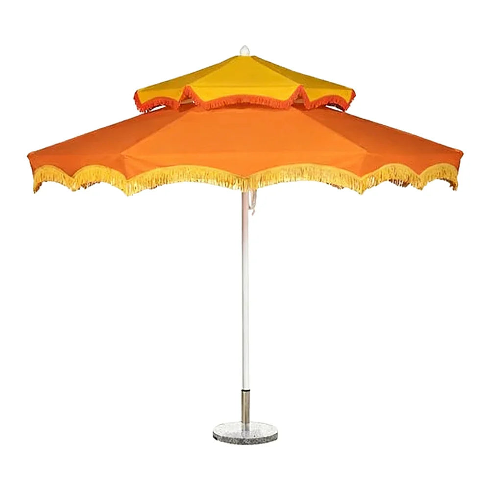 SOLARA Outdoor Patio Umbrella - 250/270cm Round Double-Tier Canopy with French Scalloped Valance, Better Venting & Wind Stability, Sun & Rain Protection, 20kg Marble Base Included - Orange