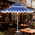 SOLARA Outdoor Patio Umbrella - 250/270cm Round Double-Tier Canopy with French Scalloped Valance, Better Venting & Wind Stability, Sun & Rain Protection, 20kg Marble Base Included - Blue