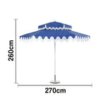 SOLARA Outdoor Patio Umbrella - 250/270cm Round Double-Tier Canopy with French Scalloped Valance, Better Venting & Wind Stability, Sun & Rain Protection, 20kg Marble Base Included - Blue