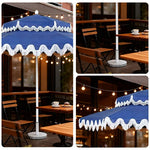 SOLARA Outdoor Patio Umbrella - 250/270cm Round Double-Tier Canopy with French Scalloped Valance, Better Venting & Wind Stability, Sun & Rain Protection, 20kg Marble Base Included - Blue