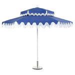SOLARA Outdoor Patio Umbrella - 250/270cm Round Double-Tier Canopy with French Scalloped Valance, Better Venting & Wind Stability, Sun & Rain Protection, 20kg Marble Base Included - Blue