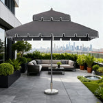 SOLARA Outdoor Patio Umbrella - 250/270cm Round Double-Tier Canopy with French Scalloped Valance, Better Venting & Wind Stability, Sun & Rain Protection, 20kg Marble Base Included - Grey