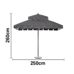 SOLARA Outdoor Patio Umbrella - 250/270cm Round Double-Tier Canopy with French Scalloped Valance, Better Venting & Wind Stability, Sun & Rain Protection, 20kg Marble Base Included - Grey