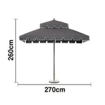 SOLARA Outdoor Patio Umbrella - 250/270cm Round Double-Tier Canopy with French Scalloped Valance, Better Venting & Wind Stability, Sun & Rain Protection, 20kg Marble Base Included - Grey