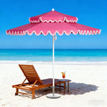 SOLARA Outdoor Patio Umbrella - 250/270cm Round Double-Tier Canopy with French Scalloped Valance, Better Venting & Wind Stability, Sun & Rain Protection, 20kg Marble Base Included - Pink