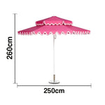 SOLARA Outdoor Patio Umbrella - 250/270cm Round Double-Tier Canopy with French Scalloped Valance, Better Venting & Wind Stability, Sun & Rain Protection, 20kg Marble Base Included - Pink