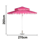 SOLARA Outdoor Patio Umbrella - 250/270cm Round Double-Tier Canopy with French Scalloped Valance, Better Venting & Wind Stability, Sun & Rain Protection, 20kg Marble Base Included - Pink